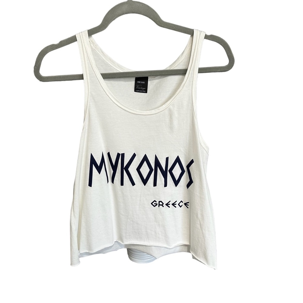 MYKONOS GREECE FLOWY TANK TOP FROM GREECE O/S WHITE AND NAVY NEVER WORN